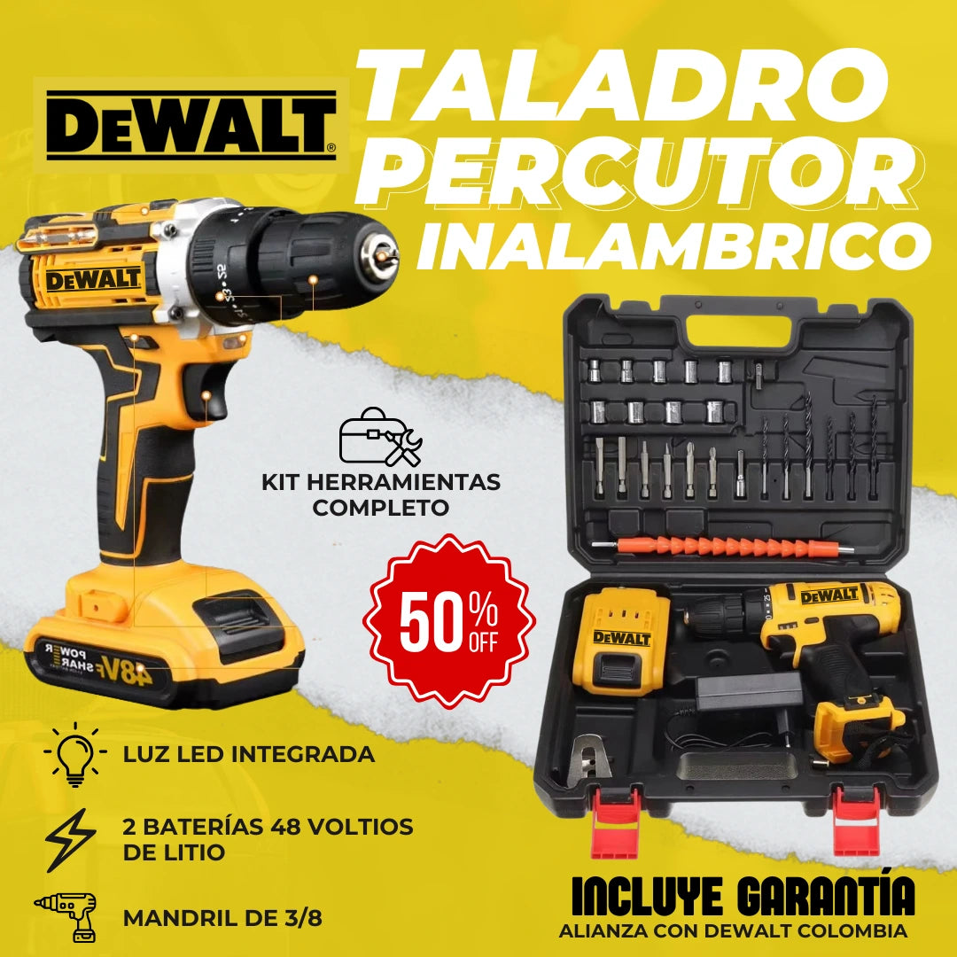 TALADRO PERCUTOR DEWALT 48V INALÁMBRICO + ACCESORIOS