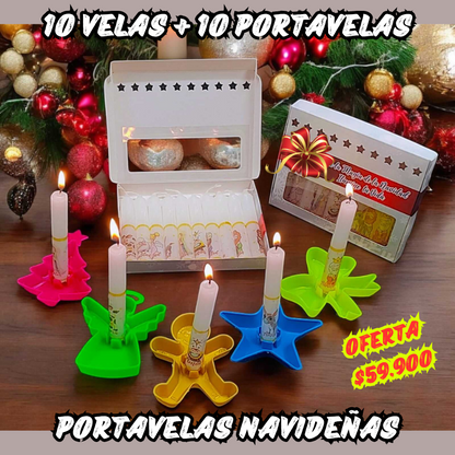 🕯️ 10 VELAS NAVIDEÑAS + 10 PORTAVELAS 🎄