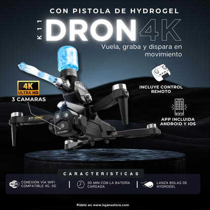 DRON CON PISTOLA HYDROGEL Y 3 CAMARAS 4K