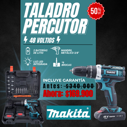 TALADRO PERCUTOR MAKITA 48V INALÁMBRICO + ACCESORIOS