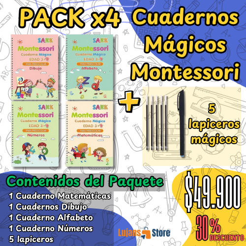 PACK 4 CUADERNOS MÁGICOS MONTESSORI REUTILIZABLES