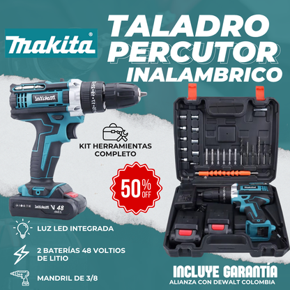 TALADRO PERCUTOR MAKITA 48V INALÁMBRICO + ACCESORIOS