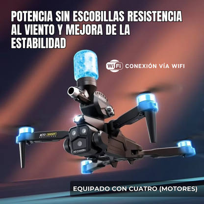 DRON CON PISTOLA HYDROGEL Y 3 CAMARAS 4K
