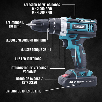 TALADRO PERCUTOR MAKITA 48V INALÁMBRICO + ACCESORIOS